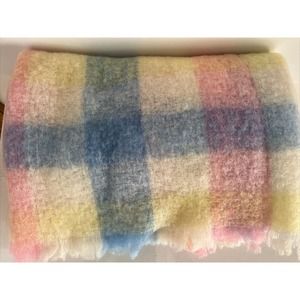 Stewarts Throw Blanket Vintage Italian Wool Baby Plaid Throw Italy Pink Blue